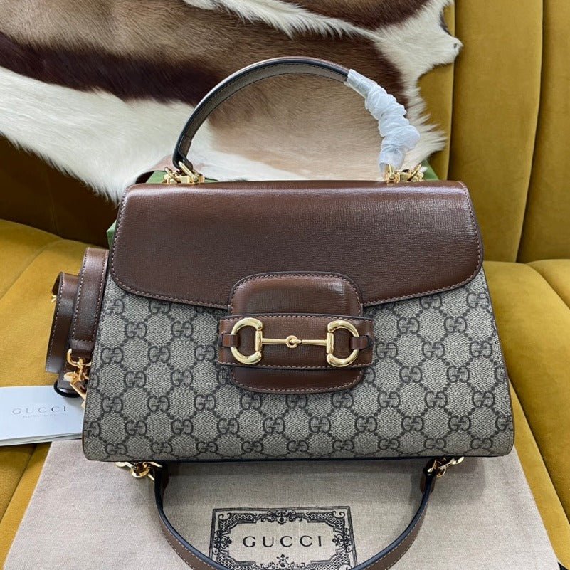 {Style No: 9A5THT3R} GG HORSEBIT 1955 SMALL 29 BAG BEIGE CANVAS AND LIGHT BROWN CALFSKIN