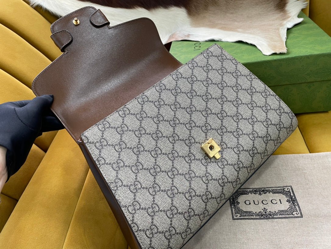 {Style No: 9A5THT3R} GG HORSEBIT 1955 SMALL 29 BAG BEIGE CANVAS AND LIGHT BROWN CALFSKIN - Image 3
