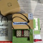 {Style No: 9JYPVYVT} MINI 19 OPHIDIA BAG IN BROWN CALFSKIN AND BEIGE CANVAS