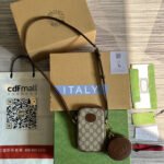 {Style No: UQZDQORA} MINI BAG 17 IN BROWN CALFSKIN AND BEIGE CANVAS