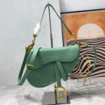 {Style No: DQYBNTTR} CD Saddle Bag Strap Warm Taupe Grained Green Calfskin