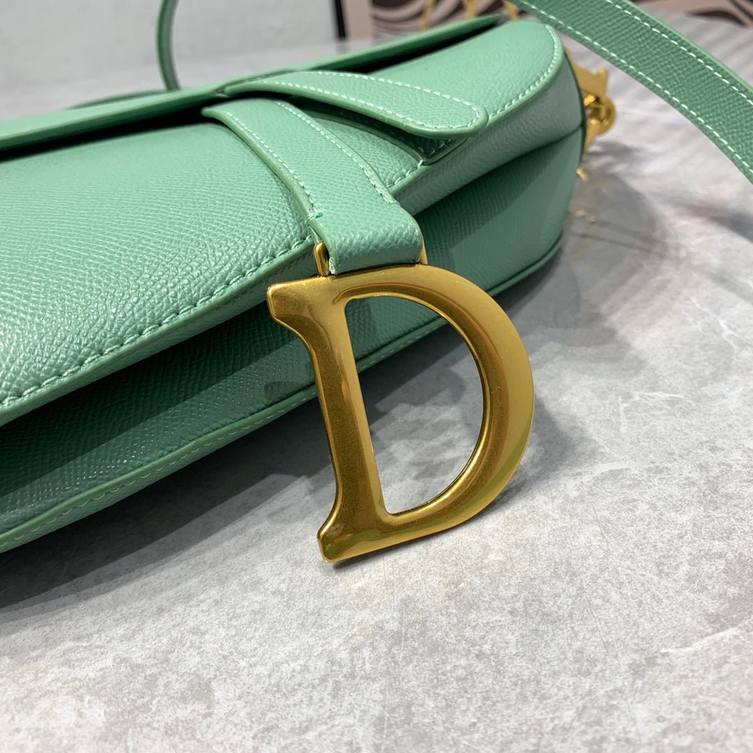 {Style No: DQYBNTTR} CD Saddle Bag Strap Warm Taupe Grained Green Calfskin - Image 6
