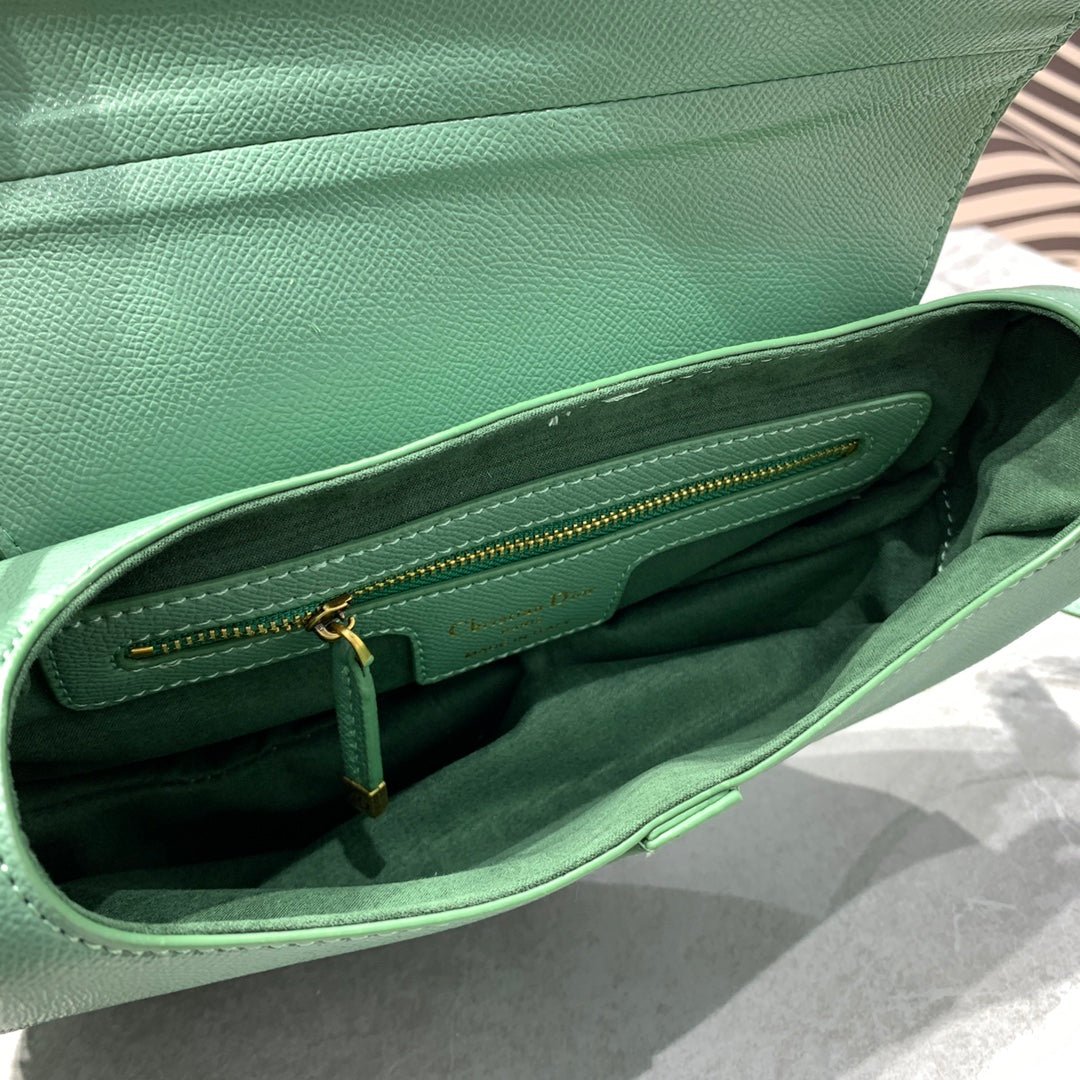 {Style No: DQYBNTTR} CD Saddle Bag Strap Warm Taupe Grained Green Calfskin - Image 8