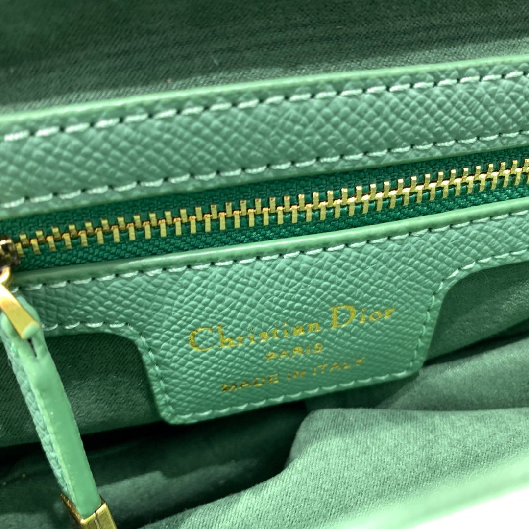 {Style No: DQYBNTTR} CD Saddle Bag Strap Warm Taupe Grained Green Calfskin - Image 9