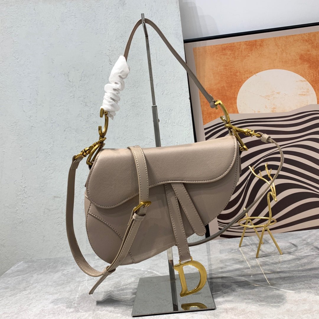{Style No: BGGAFN4N} CD Saddle Bag Strap Warm Taupe Grained Brown Calfskin
