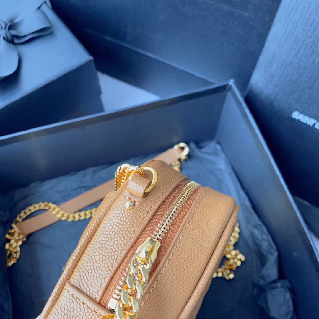 {Style No: AUKMJ73C} LOU MINI CAMERA BAG 19 IN MANGO ORANGE CAVIAR PATTERN CALFSKIN GOLD HARDWARE - Image 7