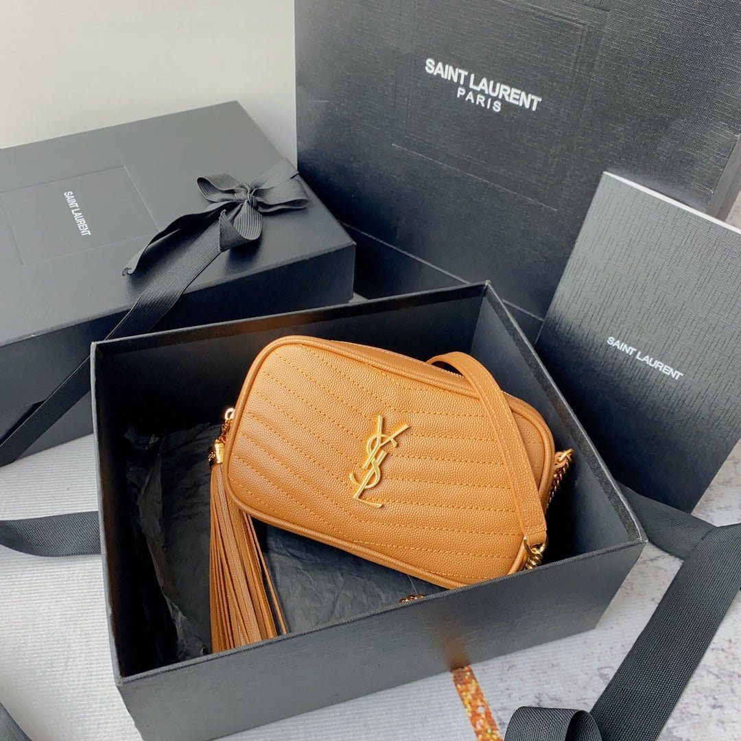 {Style No: AUKMJ73C} LOU MINI CAMERA BAG 19 IN MANGO ORANGE CAVIAR PATTERN CALFSKIN GOLD HARDWARE