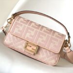 {Style No: 67KKRY65} Fend Baguette Pink Canvas Bag 27 with FF Embroidery Ghw