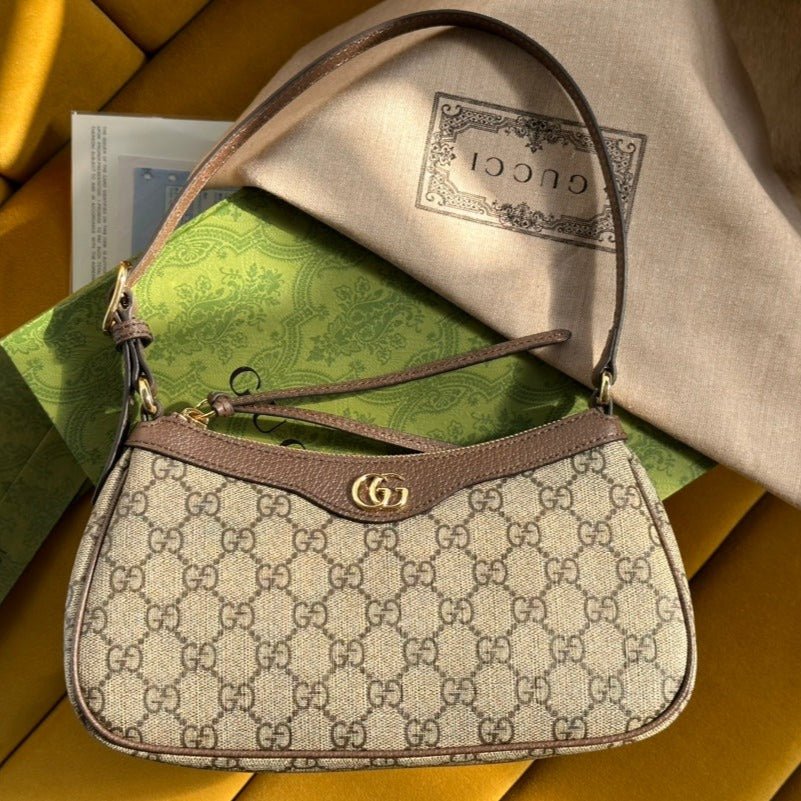 {Style No: DLYA5LAY} OPHIDIA GG SMALL 25 HANDBAG BEIGE AND EBONY SUPREME CANVAS