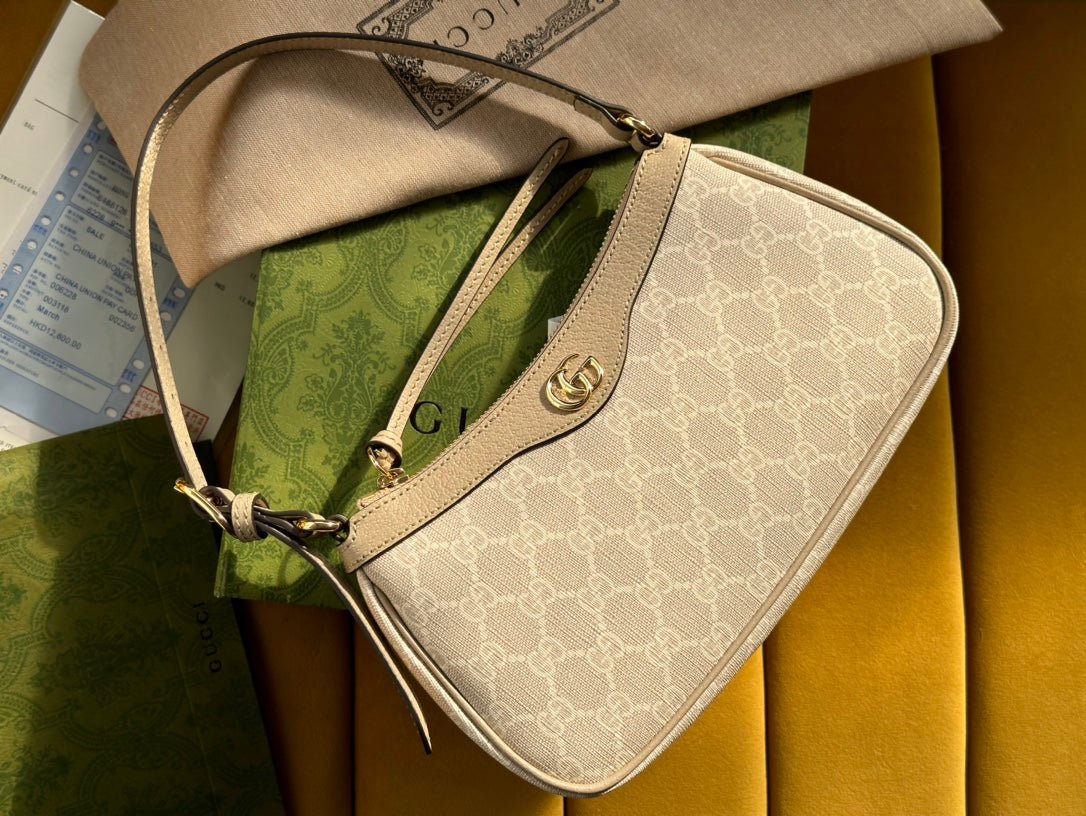 {Style No: 2RAIJXT4} OPHIDIA GG SMALL 25 HANDBAG BEIGE AND WHITE SUPREME CANVAS - Image 4