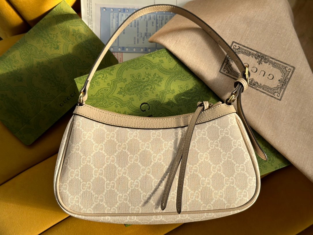 {Style No: 2RAIJXT4} OPHIDIA GG SMALL 25 HANDBAG BEIGE AND WHITE SUPREME CANVAS - Image 2