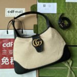 {Style No: P4JQV8WY} MEDIUM APHRODITE 39 BAG IN BEIGE CANVAS AND BLACK CALFSKIN GOLD HARDWARE