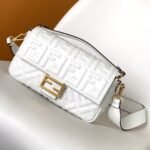 {Style No: VFPMY36H} Fend Baguette 27 Bag With FF Motif White Leather Ghw