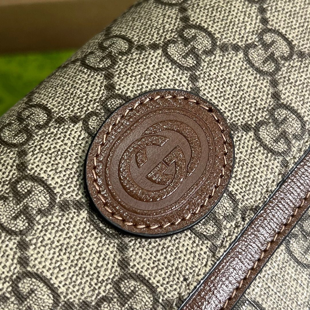 {Style No: PWBST96J} GG MINI 13 HANDBAG IN BEIGE CANVAS AND BROWN CALFSKIN - Image 5