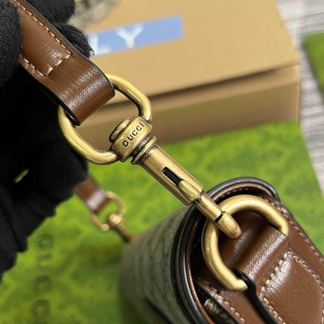 {Style No: PWBST96J} GG MINI 13 HANDBAG IN BEIGE CANVAS AND BROWN CALFSKIN - Image 8