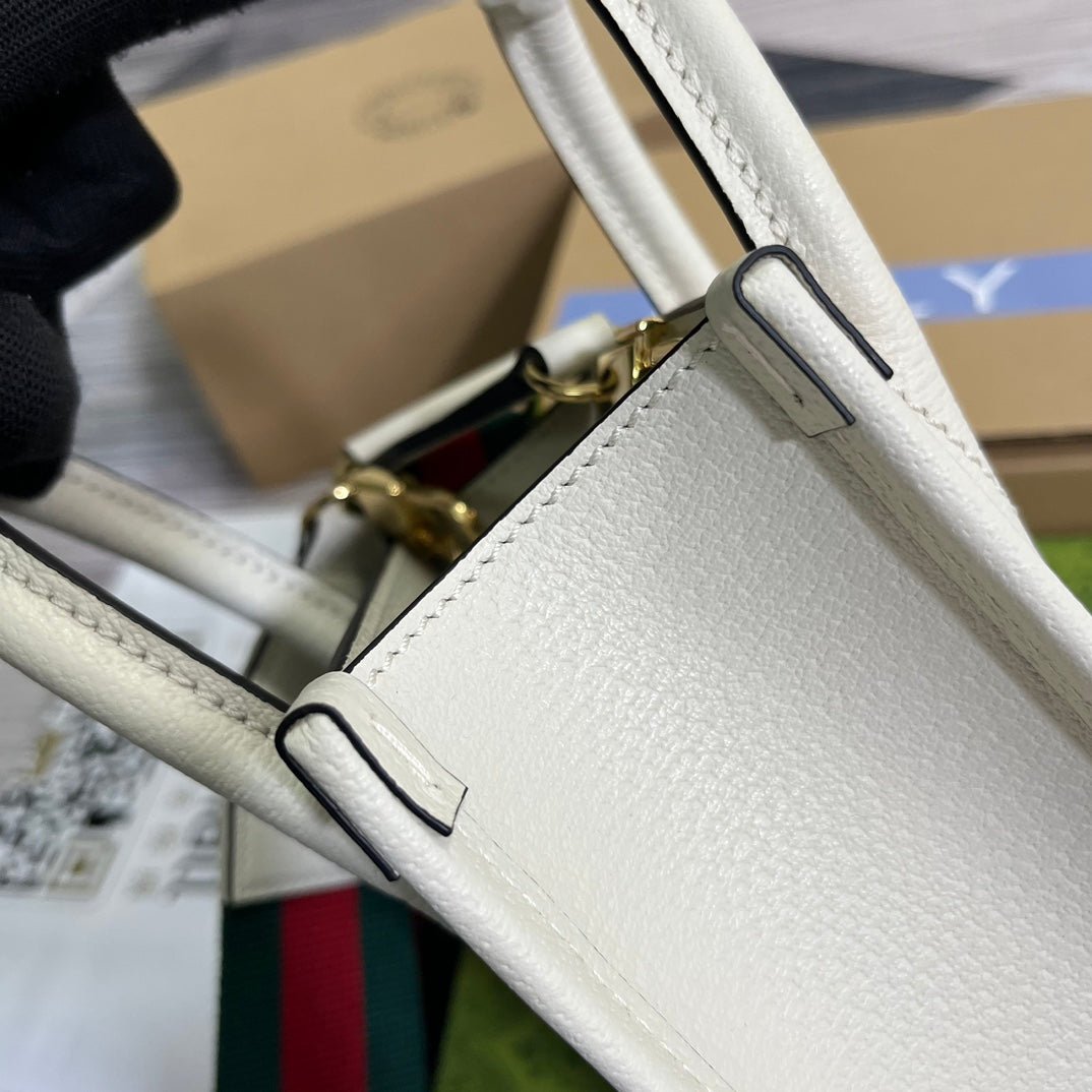 {Style No: O5FHON58} GG MINI 20 ANIMAL PRINTED TOTE IN BEIGE CANVAS AND WHITE CALFSKIN - Image 8