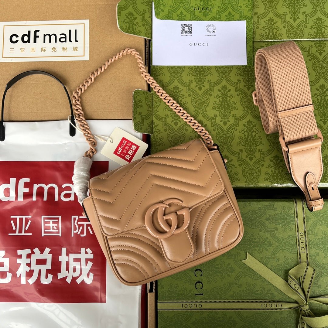 {Style No: I3HM59QP} MARMONT QUILTED SHOULDER BAG 18 IN CIDER BROWN CALFSKIN