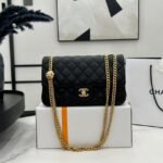 {Style No: XAEBVAVB} CC SMALL 23 FLAP BAG IN BLACK CALFSKIN GOLD HARDWARE