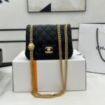 {Style No: ZNO8J1WK} CC SMALL 17 FLAP BAG IN BLACK CALFSKIN GOLD HARDWARE