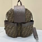 {Style No: N78F42WI} FENDI STRIKE 41 MEDIUM FF MOCHA BROWN JACQUARD FABRIC BACKPACK