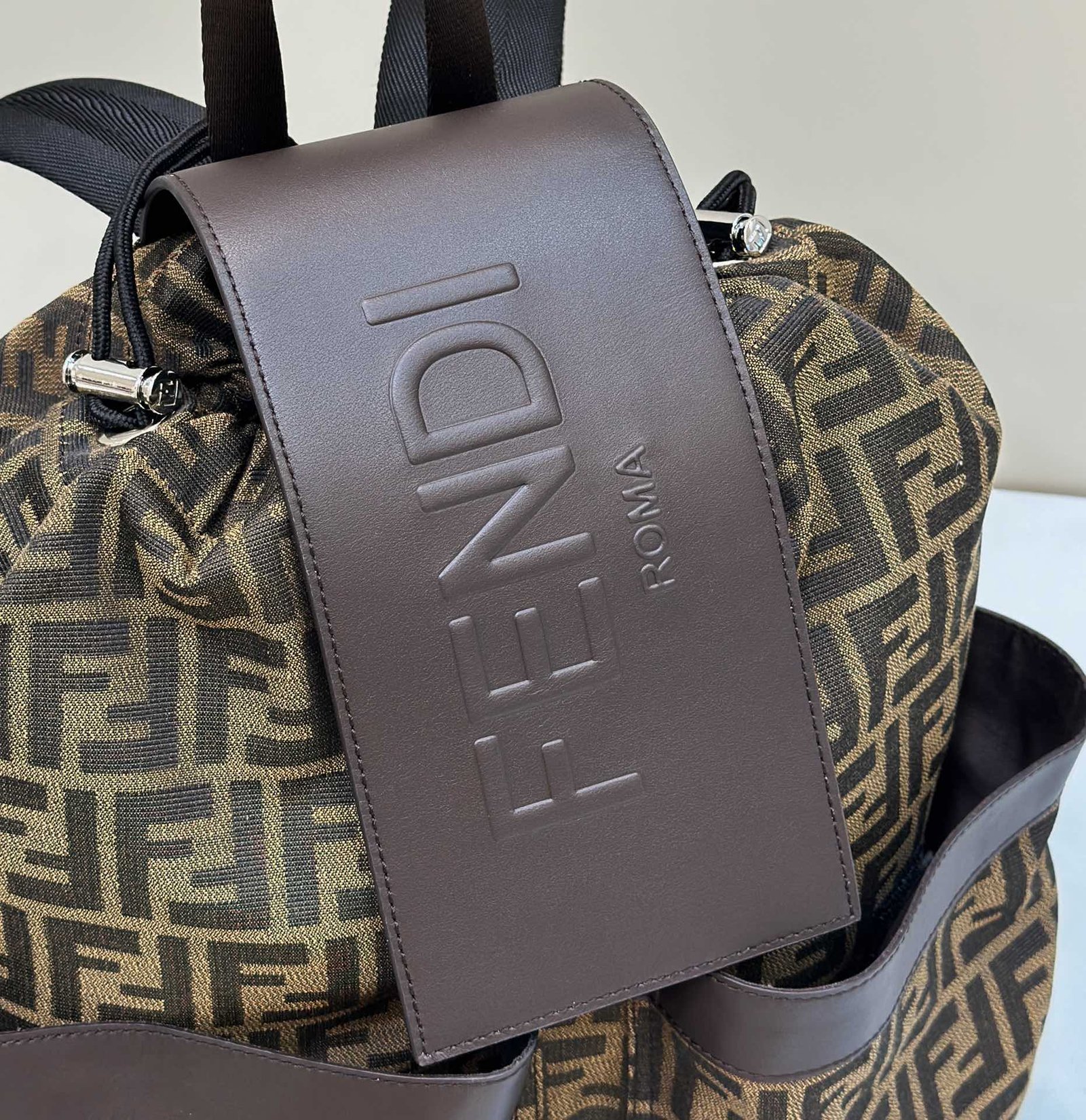{Style No: N78F42WI} FENDI STRIKE 41 MEDIUM FF MOCHA BROWN JACQUARD FABRIC BACKPACK - Image 3