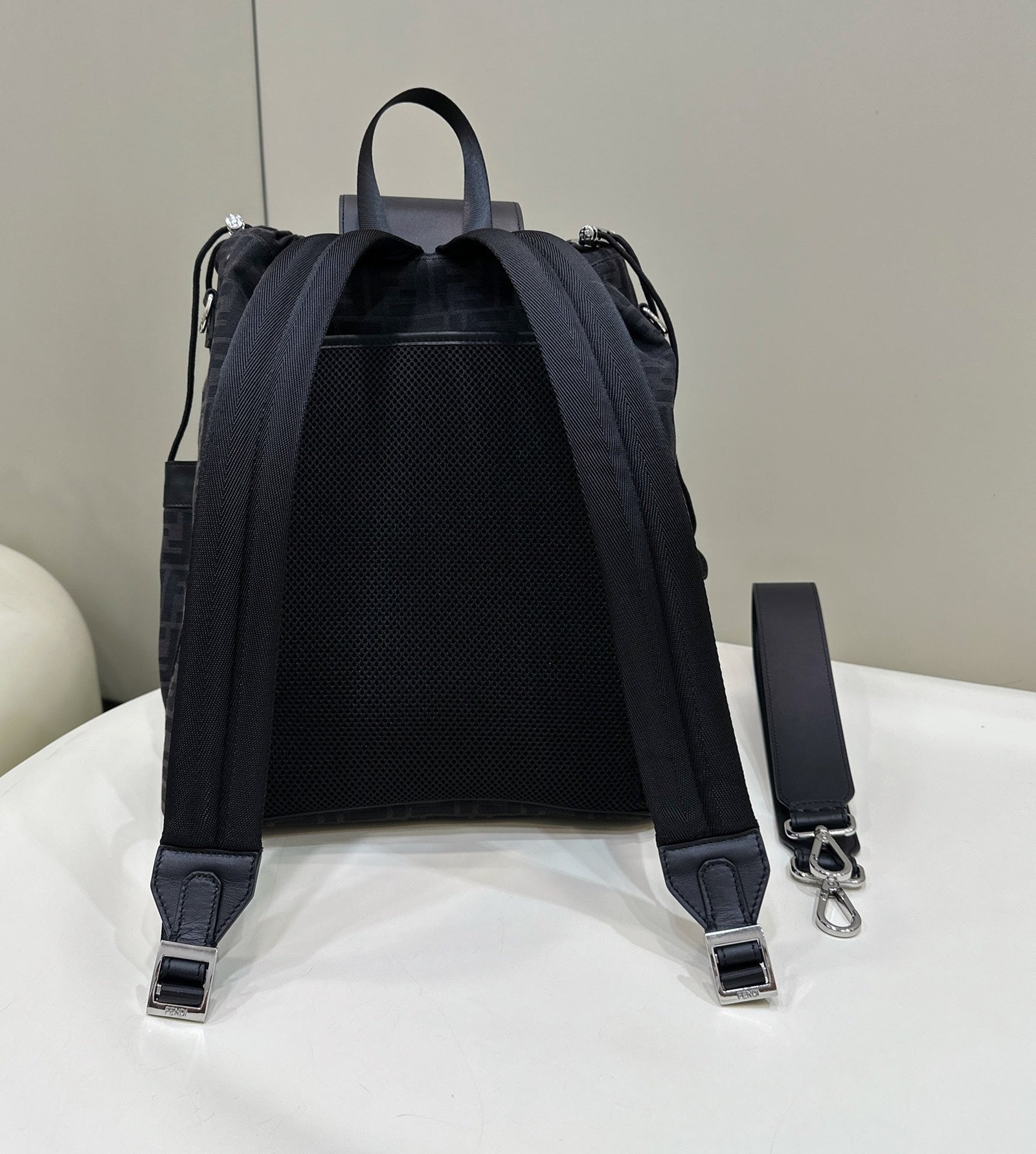 {Style No: 5AEQZRGS} FENDI STRIKE 41 MEDIUM FF BLACK JACQUARD FABRIC BACKPACK - Image 3