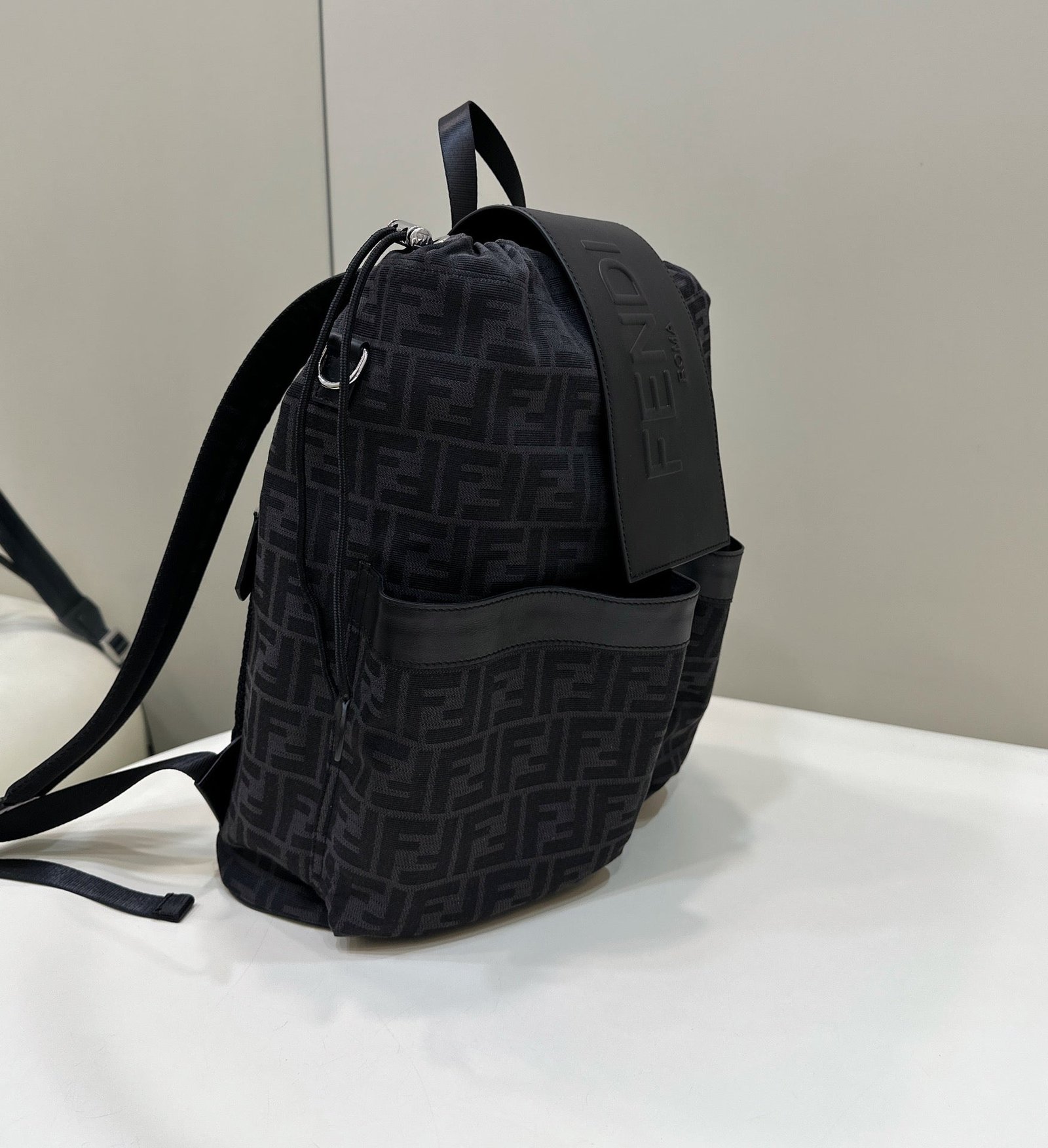 {Style No: 5AEQZRGS} FENDI STRIKE 41 MEDIUM FF BLACK JACQUARD FABRIC BACKPACK - Image 2