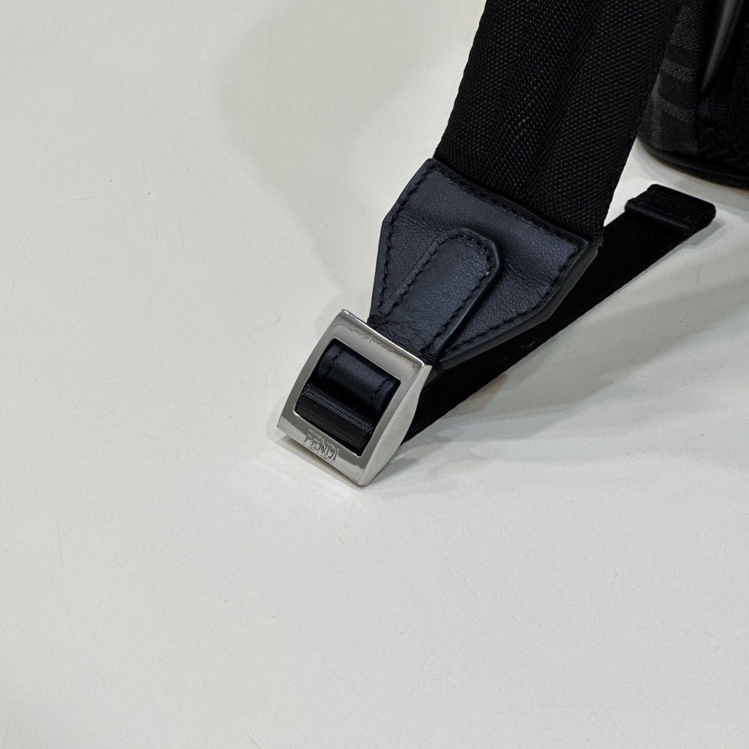{Style No: 5AEQZRGS} FENDI STRIKE 41 MEDIUM FF BLACK JACQUARD FABRIC BACKPACK - Image 9