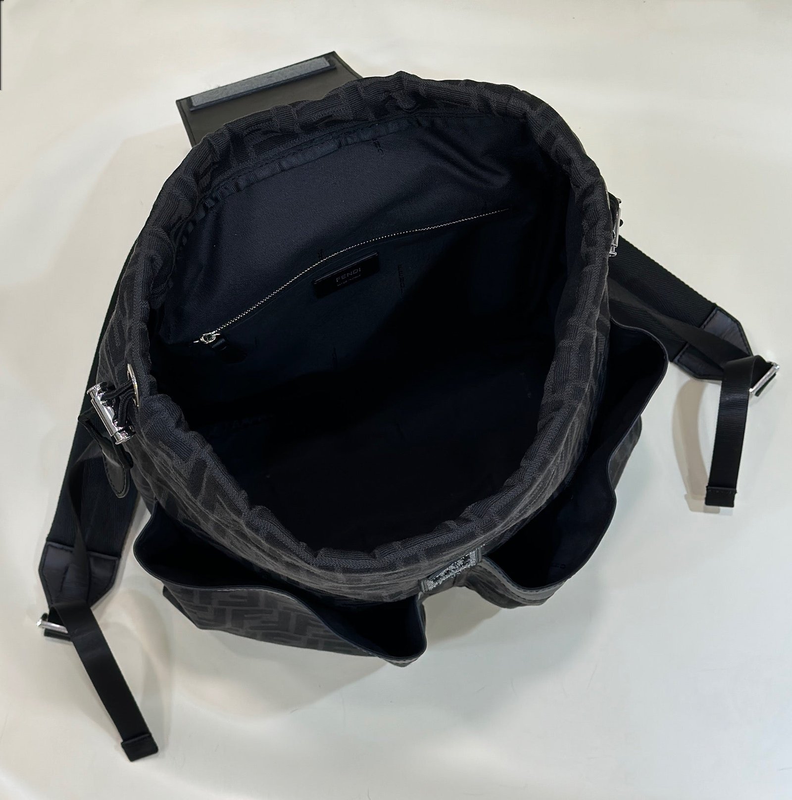{Style No: 5AEQZRGS} FENDI STRIKE 41 MEDIUM FF BLACK JACQUARD FABRIC BACKPACK - Image 7