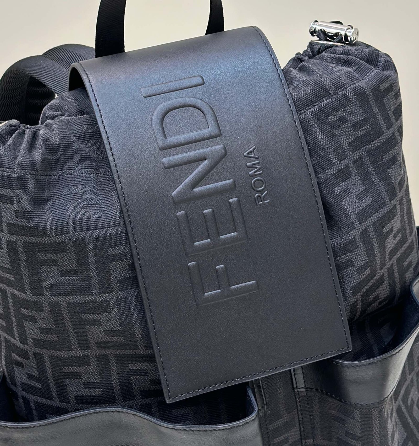 {Style No: 5AEQZRGS} FENDI STRIKE 41 MEDIUM FF BLACK JACQUARD FABRIC BACKPACK - Image 4
