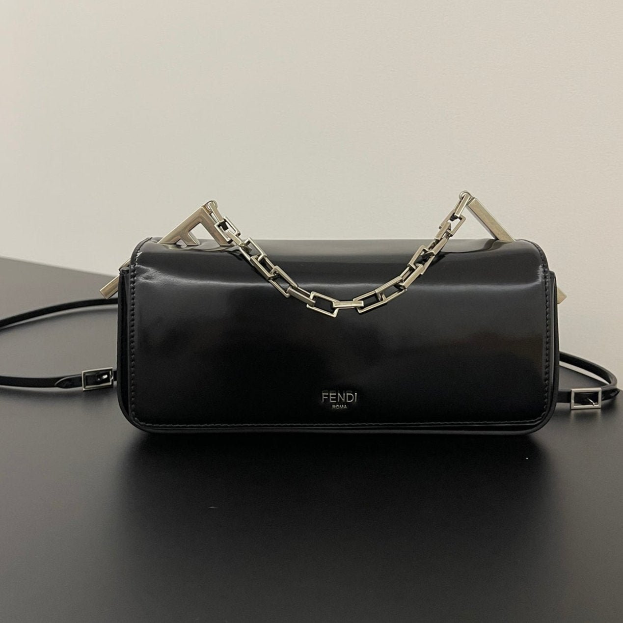 {Style No: 5GOV267P} FENDI MINI FIRST SIGHT 23 BAG IN BLACK CALFSKIN WITH SILVER HARDWARE