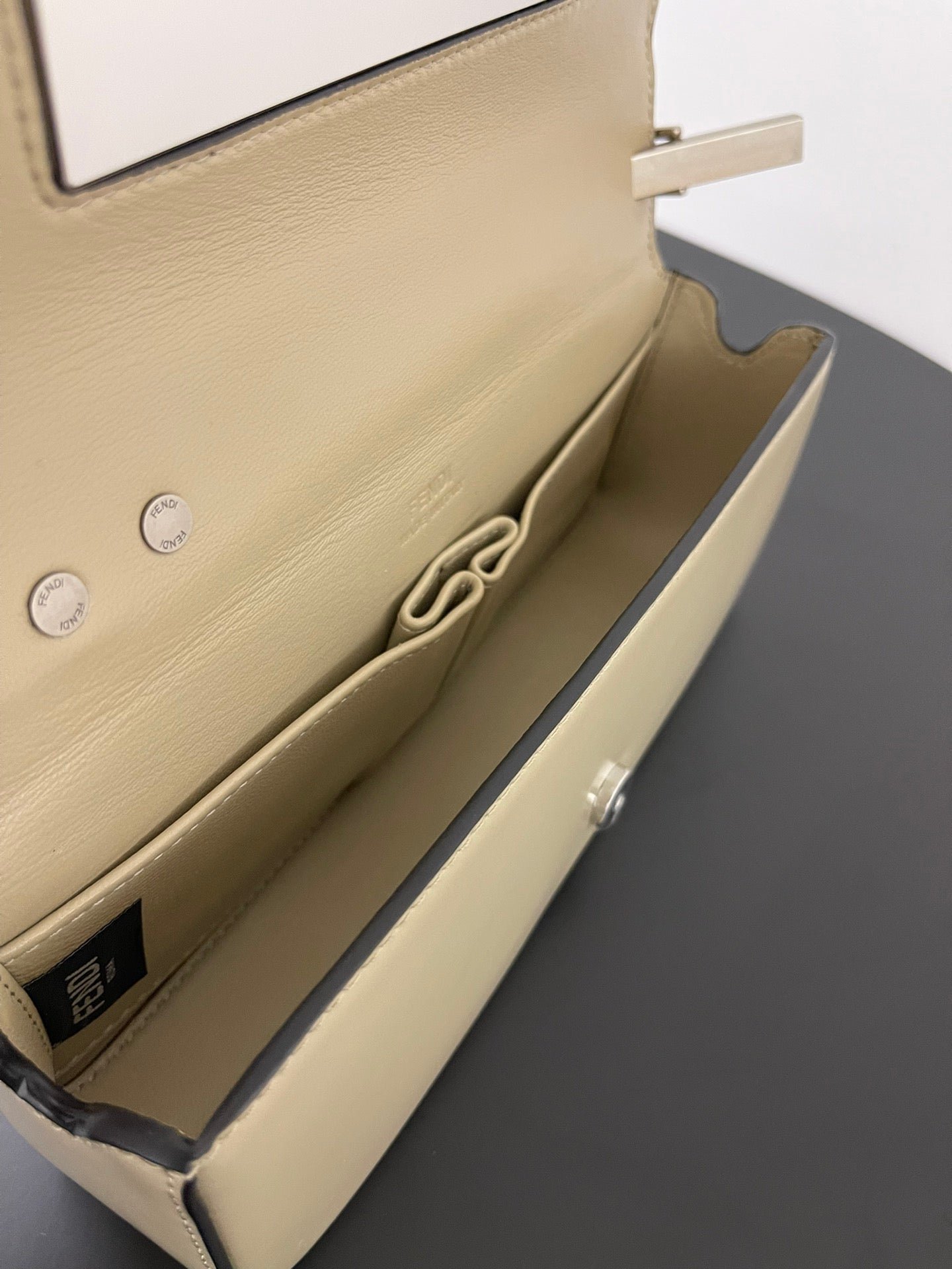 {Style No: HESOQL6W} FENDI MINI FIRST SIGHT 23 BAG IN ECRU BROWN CALFSKIN WITH SILVER HARDWARE - Image 7