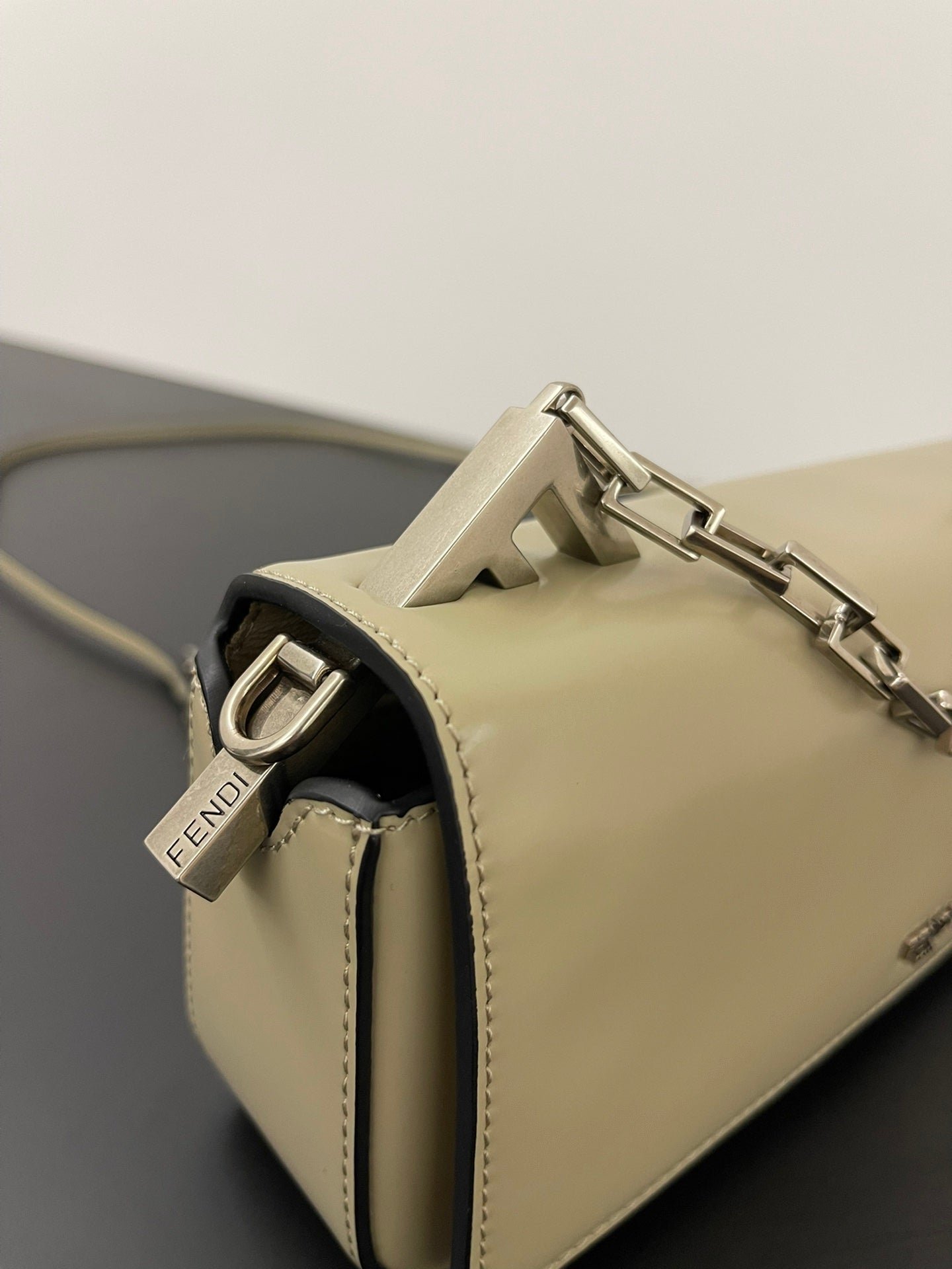 {Style No: HESOQL6W} FENDI MINI FIRST SIGHT 23 BAG IN ECRU BROWN CALFSKIN WITH SILVER HARDWARE - Image 5