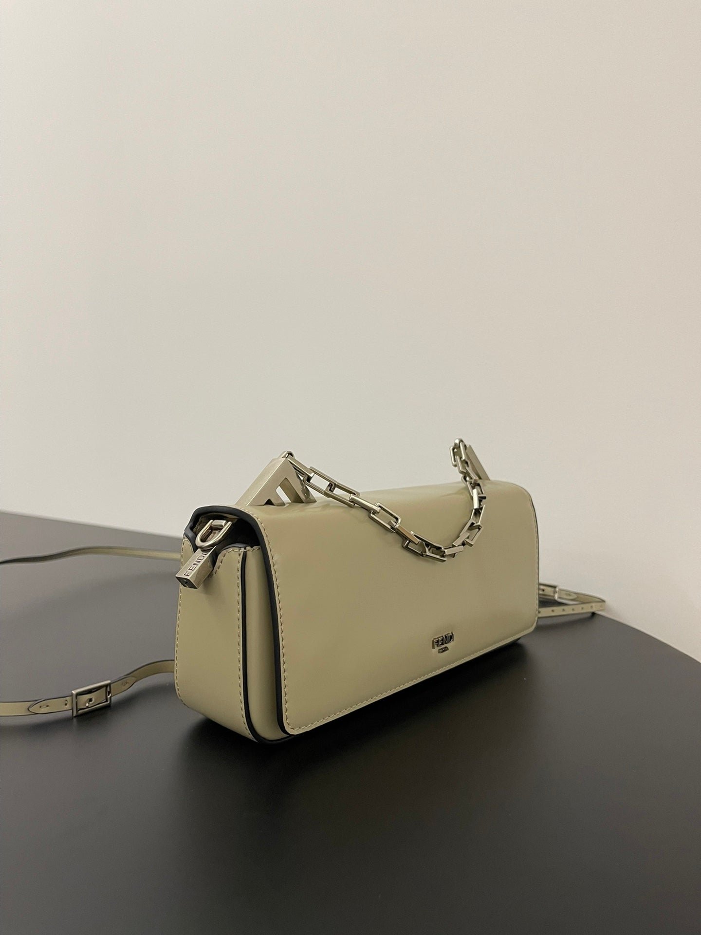 {Style No: HESOQL6W} FENDI MINI FIRST SIGHT 23 BAG IN ECRU BROWN CALFSKIN WITH SILVER HARDWARE - Image 3