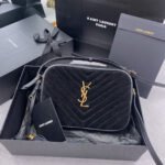 {Style No: PK1235GZ} LOU CAMERA BAG 23 IN BLACK SUEDE AND CALFSKIN TRIM