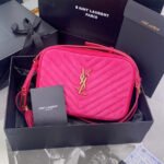 {Style No: 2XCCW2M6} LOU CAMERA BAG 23 IN BRIGHT PINK SUEDE AND CALFSKIN TRIM