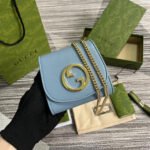 {Style No: A9A4KM2Y} BLONDIE INTERLOCK MINI SHOULDER BAG 12 IN SKY BLUE CALFSKIN GOLD CHAIN