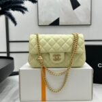 {Style No: C722C1W5} CC SMALL 20 FLAP BAG IN NEON YELLOW CALFSKIN GOLD HARDWARE