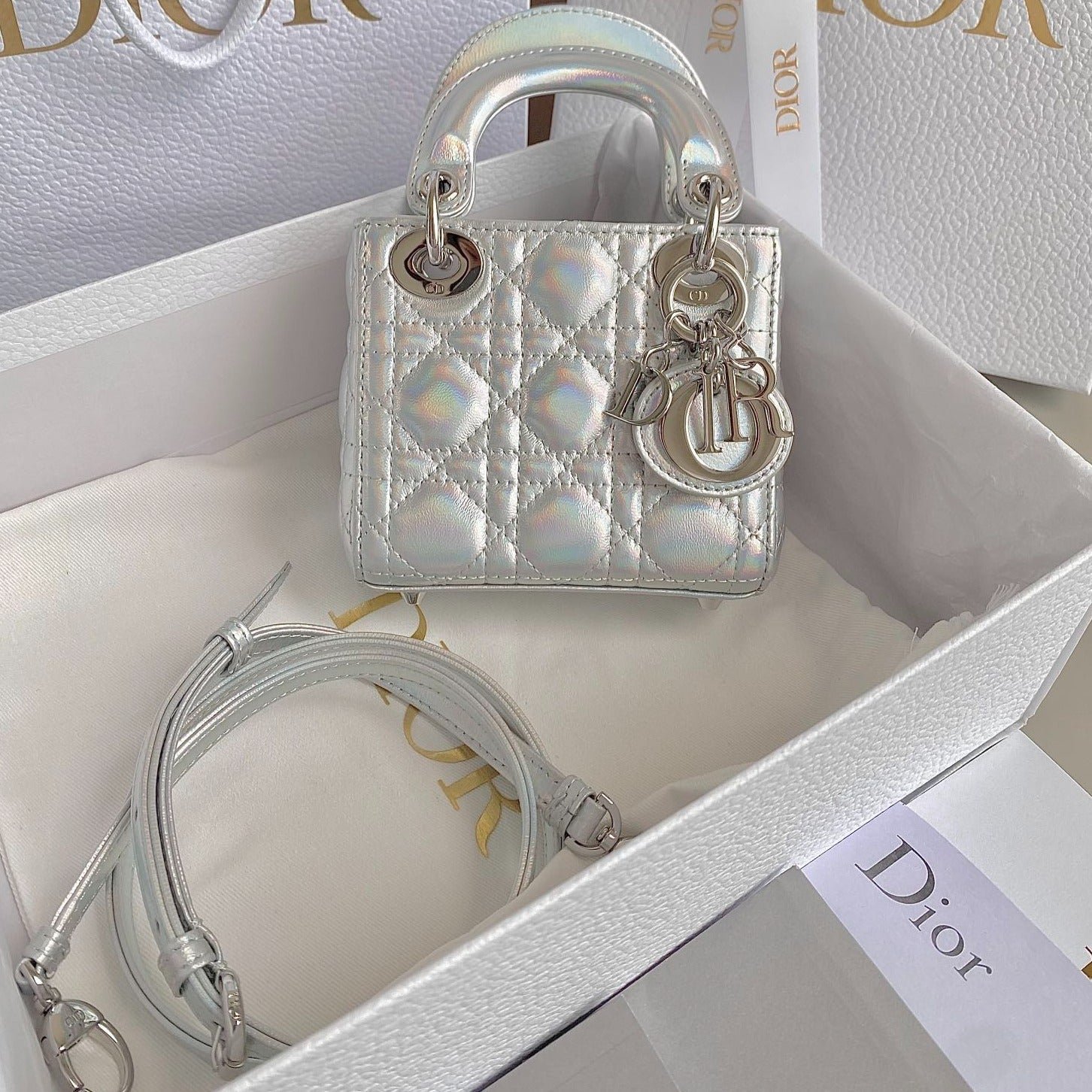 {Style No: JUTDB722} MICRO LADY 12 BAG IN SILVER LAMBSKIN