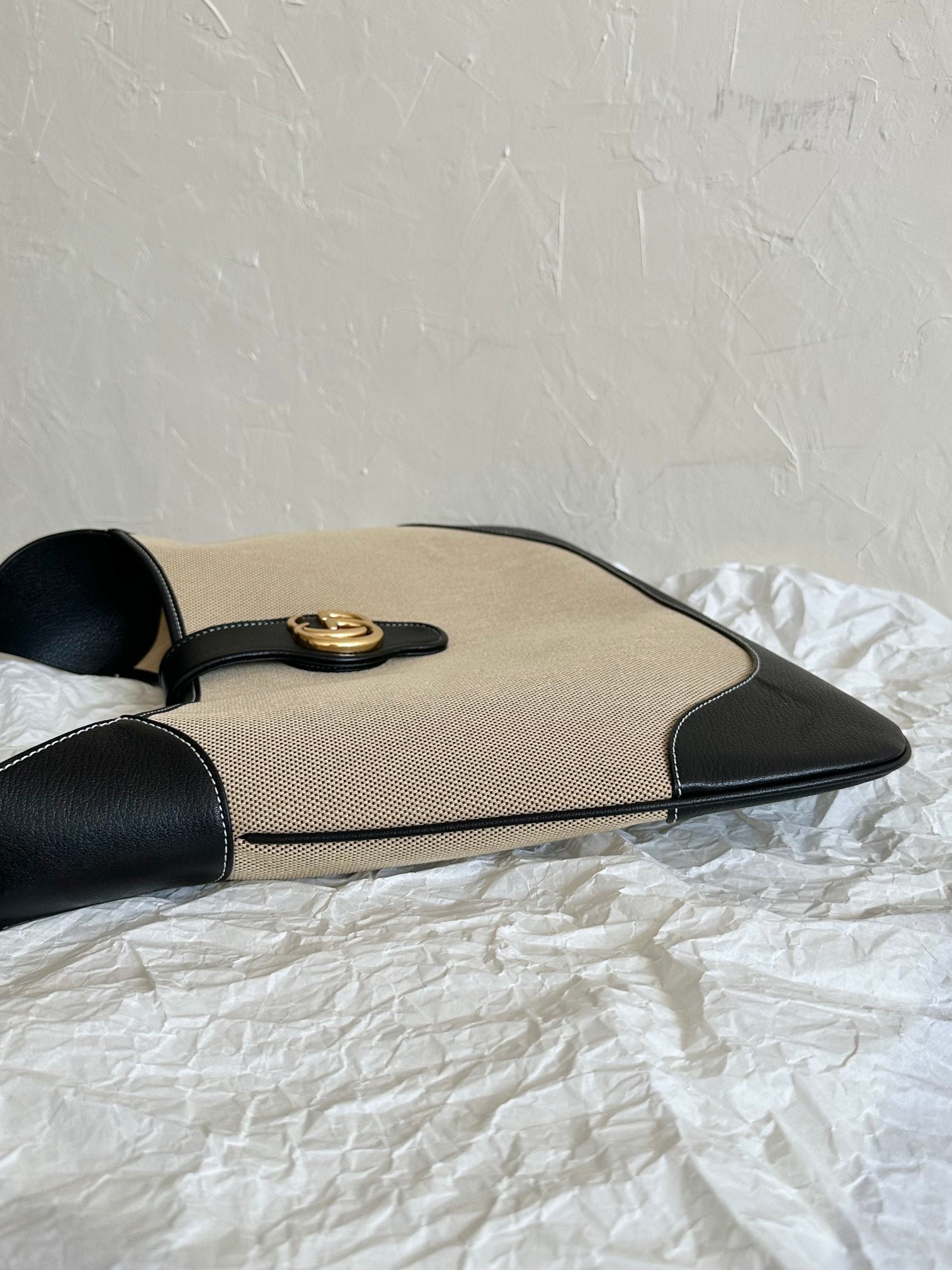{Style No: MLVE6AIY} LARGE APHRODITE 47 BAG BEIGE CANVAS AND BLACK CALFSKIN - Image 7