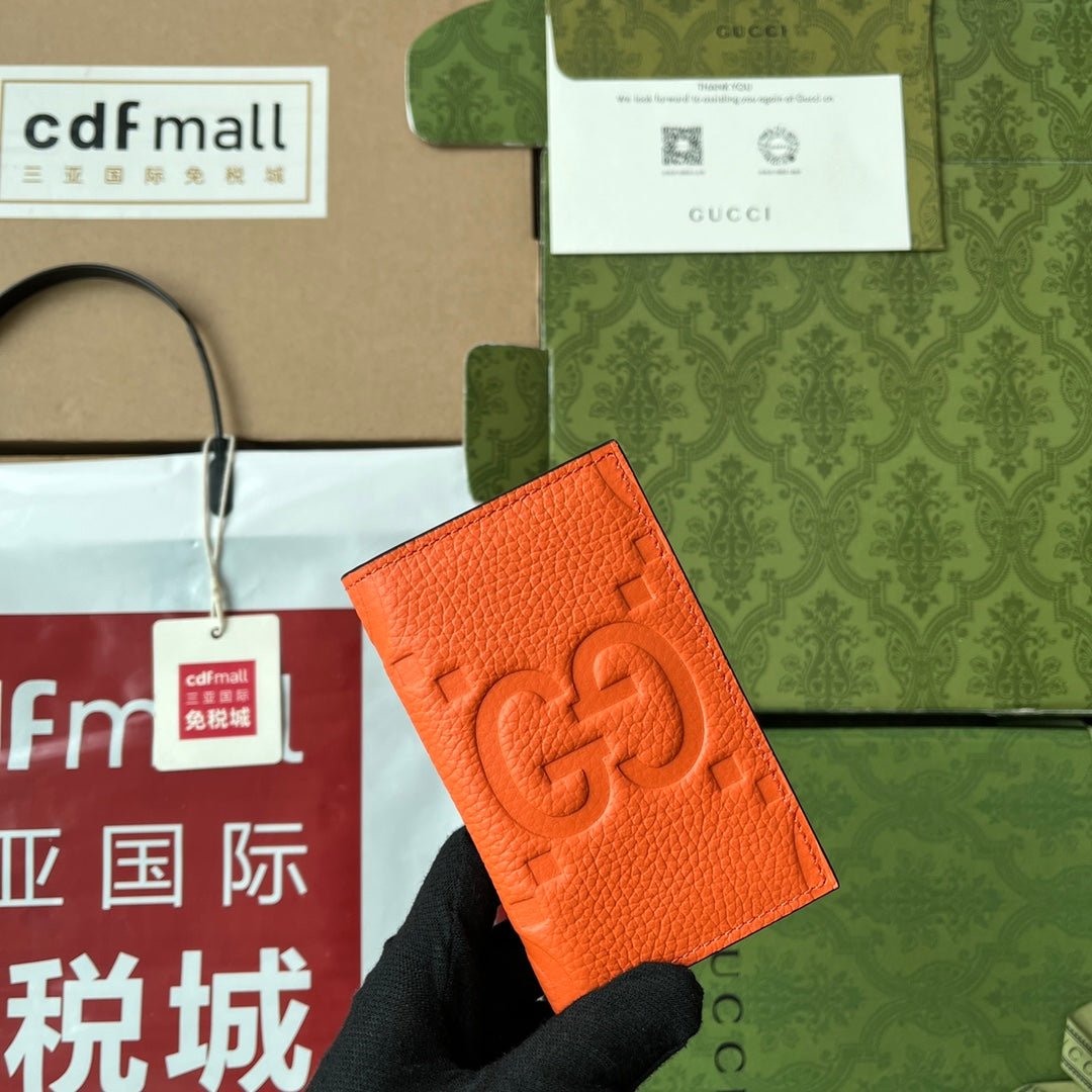 {Style No: EBW7AUMC} CARD HOLDER 12 IN ORANGE EMBOSSED CALFSKIN