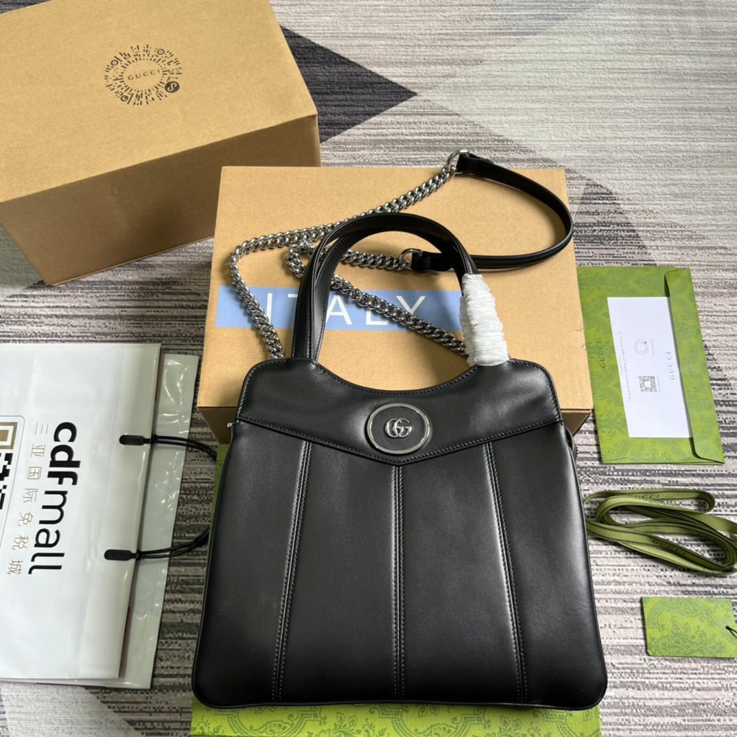 {Style No: 8HDCPY7P} GG SMALL 28 TOTE BAG IN BLACK CALFSKIN