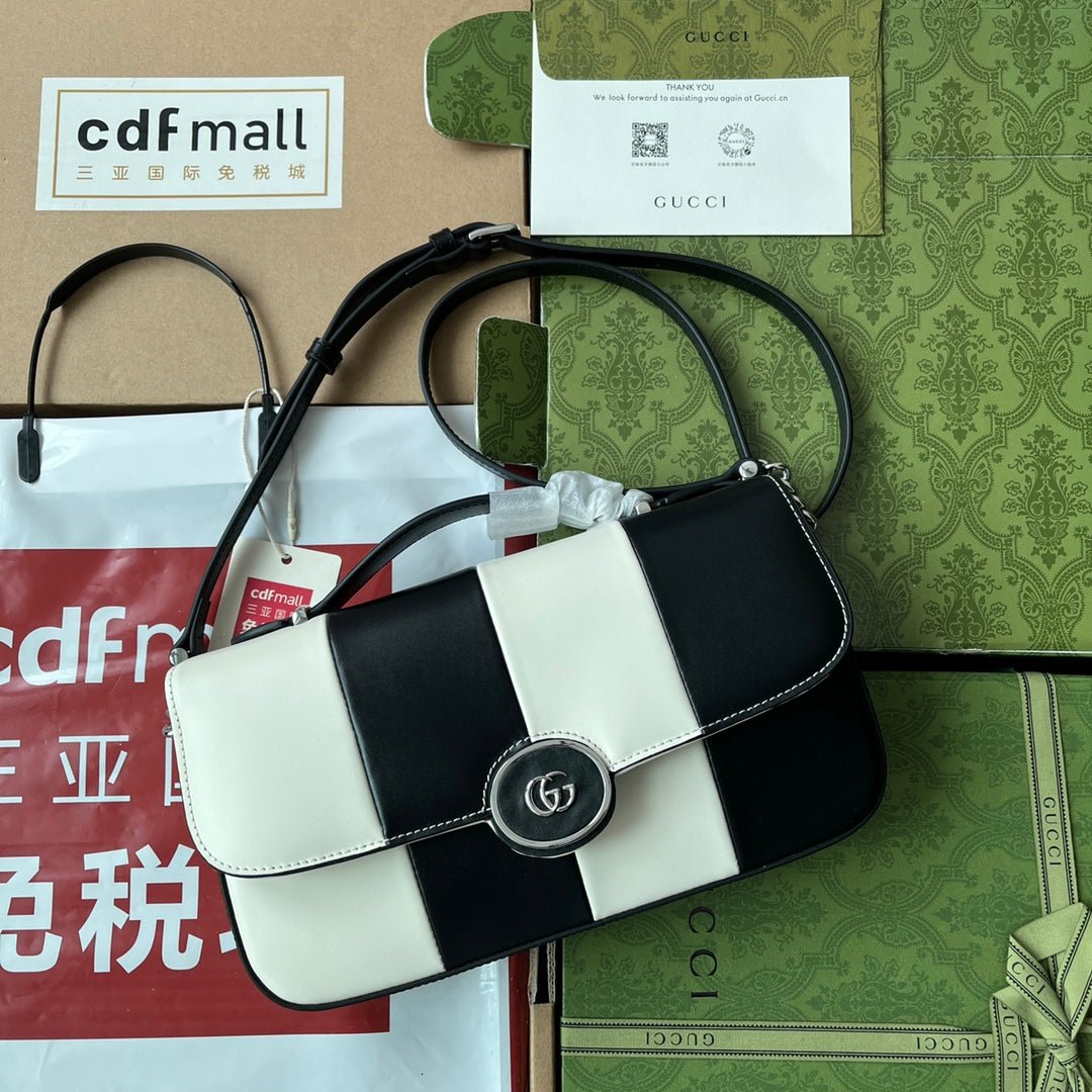 {Style No: FUXYB2U8} PETITE SMALL SHOULDER BAG 27 IN BLACK MIX WHITE CALFSKIN