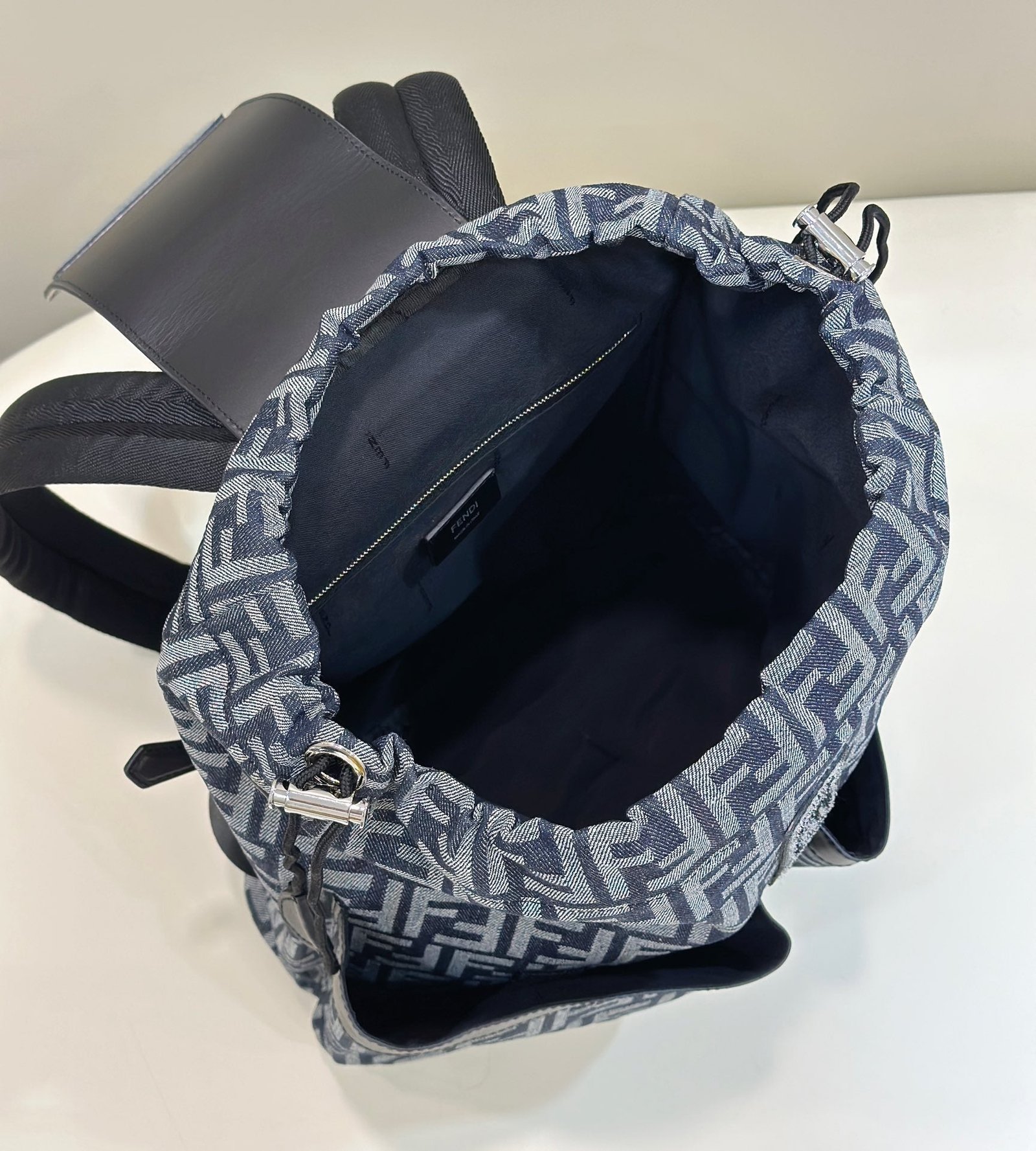 {Style No: P1EKC8P2} FENDI STRIKE 41 MEDIUM FF MIDNIGHT BLUE JACQUARD FABRIC BACKPACK - Image 8