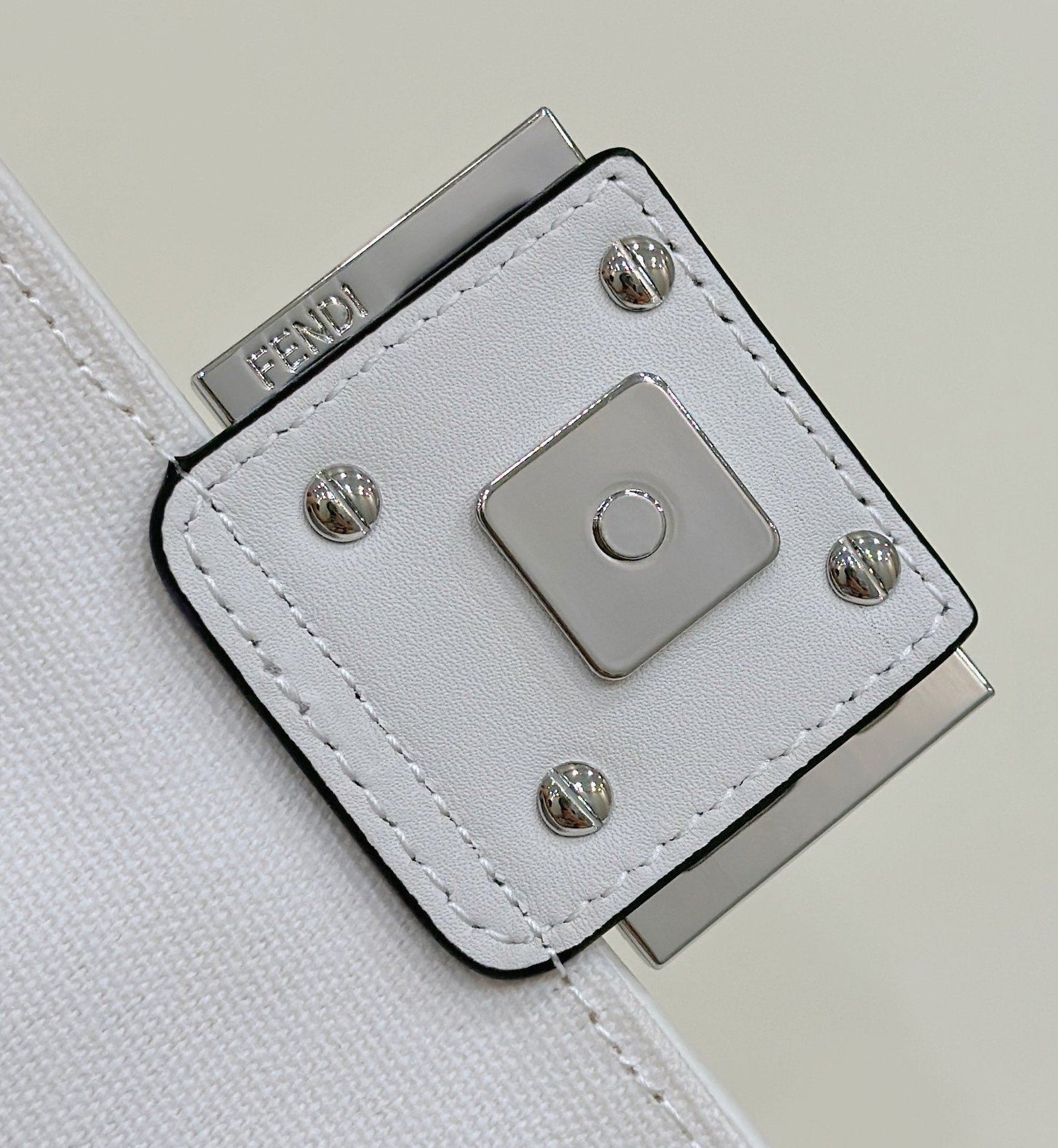 {Style No: 7OGK713Y} FENDI 19 BAGUETTE BAG IN BLACK MIX WHITE CANVAS WITH GOLD HARDWARE - Image 9