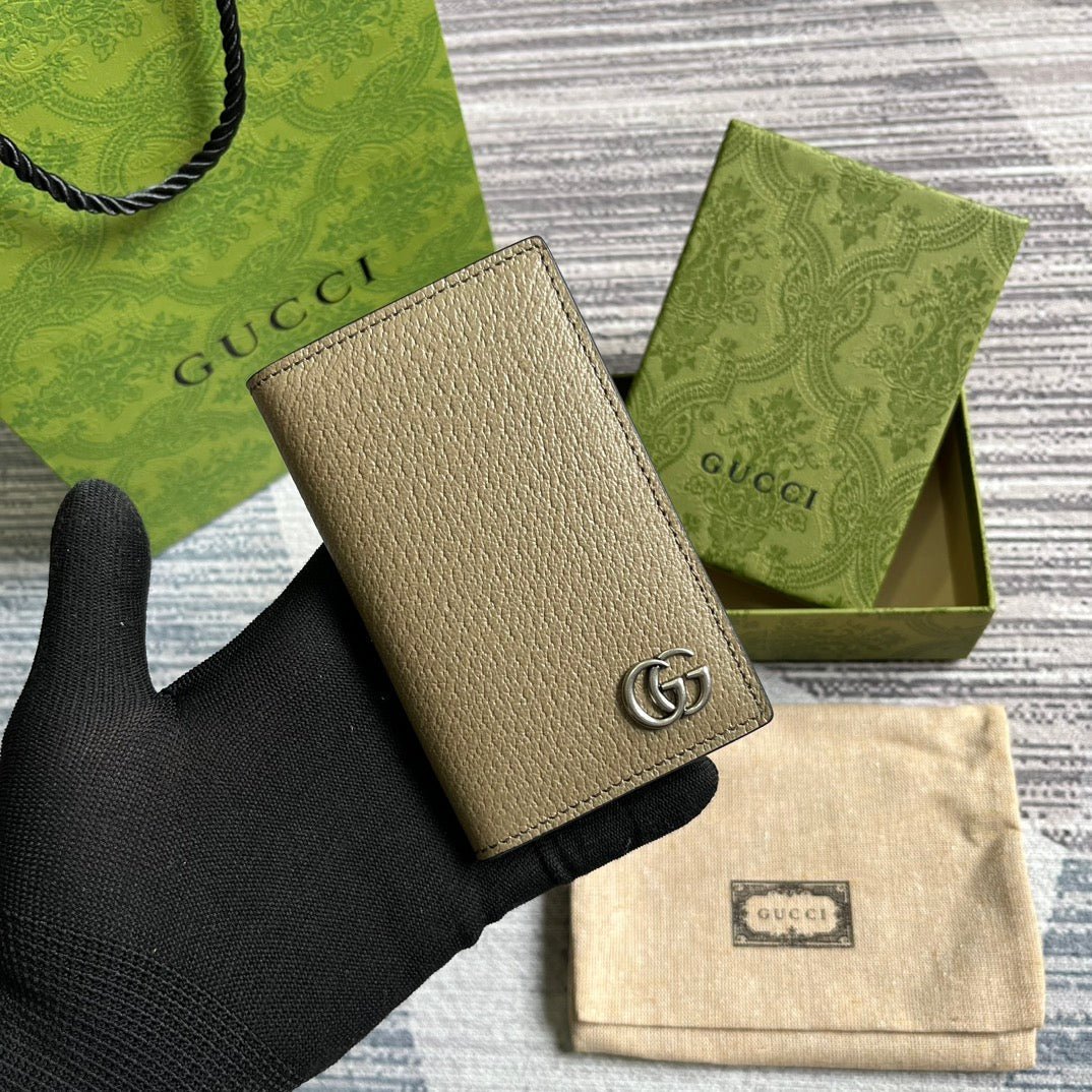 {Style No: N1QMJ3BJ} GG MARMONT 12 LONG WALLET IN MOCHA BROWN CALFSKIN