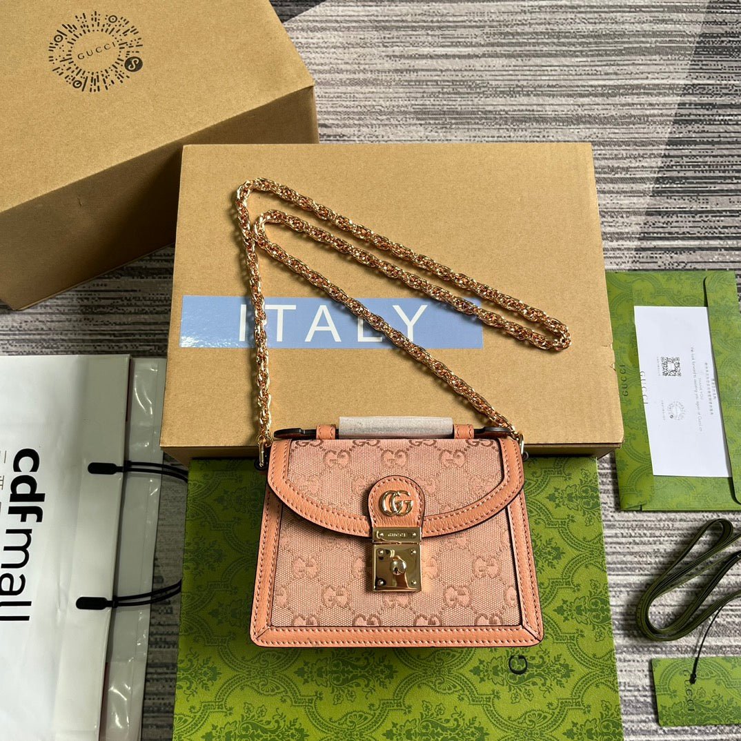 {Style No: VOOJX833} GG OPHIDIA MINI 17 HANDBAG IN LIGHT PINK CANVAS