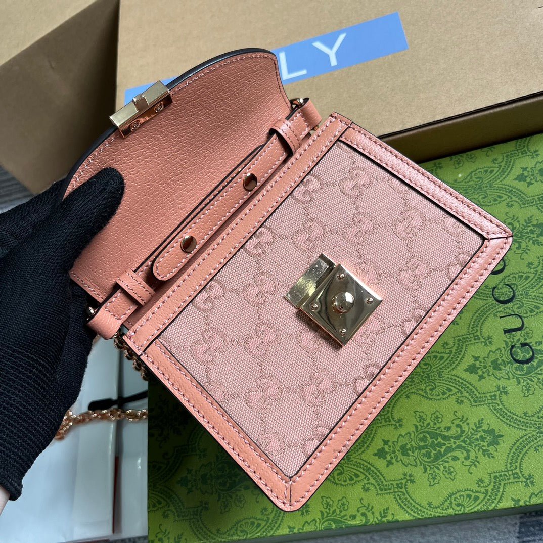 {Style No: VOOJX833} GG OPHIDIA MINI 17 HANDBAG IN LIGHT PINK CANVAS - Image 3