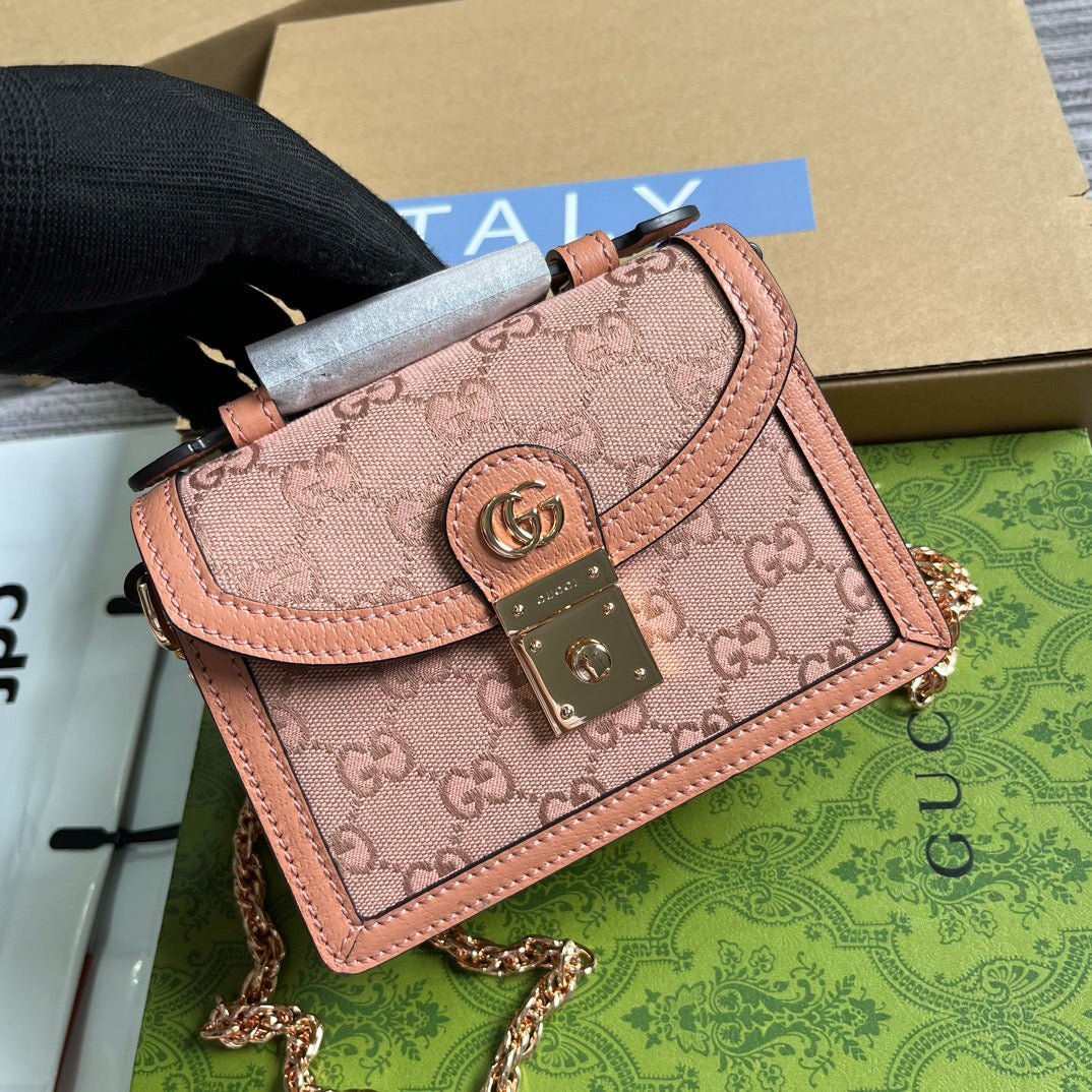{Style No: VOOJX833} GG OPHIDIA MINI 17 HANDBAG IN LIGHT PINK CANVAS - Image 4