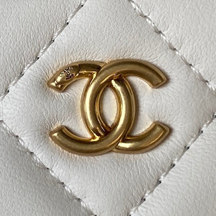 {Style No: TF7RLNWJ} SMALL VANITY CASE 17 IN WHITE CALFSKIN GOLD HARDWARE - Image 2